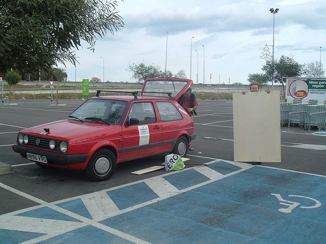 car, golf, man, plywood, panel, parking