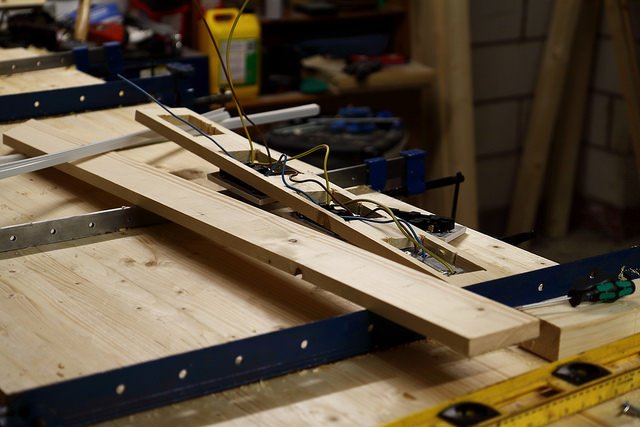 benchtop, wood, stretcher, clamps