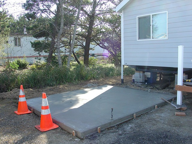 concrete, pouring, slab, house, yard