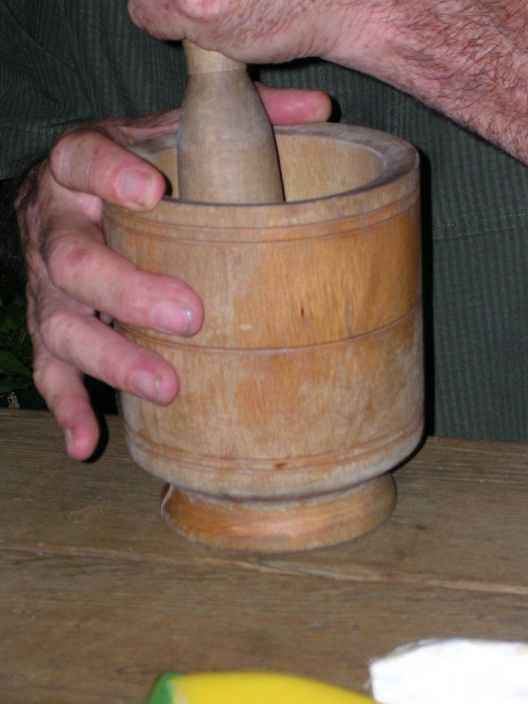 wooden, mortar, pestle