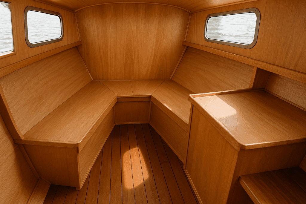 Boat interior made with Okoume marine-grade plywood