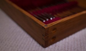 canteen of cutlery, box, cherry, polish, wooden