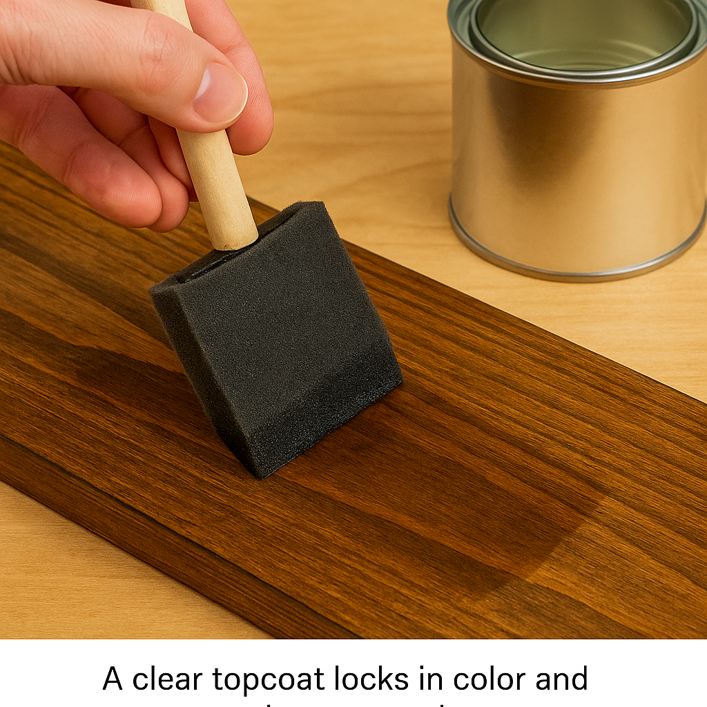Applying poly finish over stained wood with foam brush
