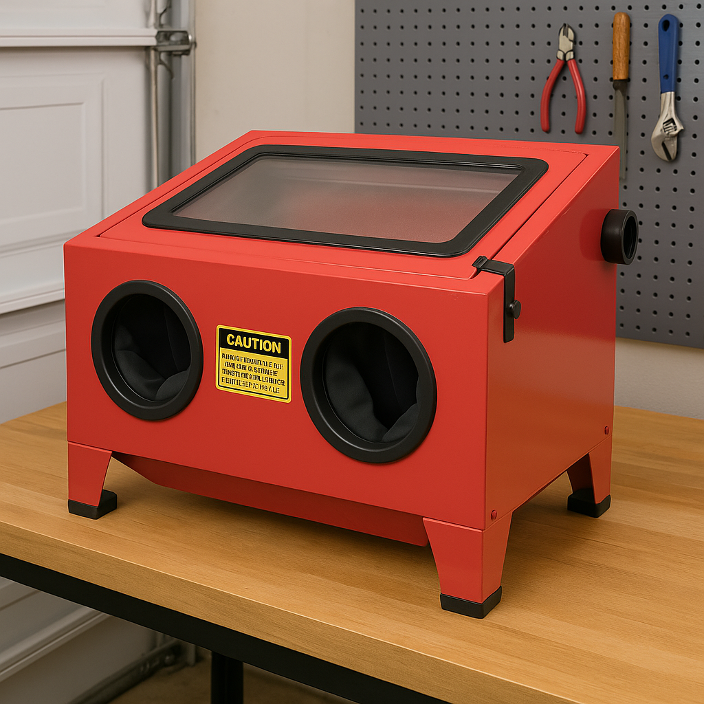 Compact benchtop sandblasting cabinet for home garage