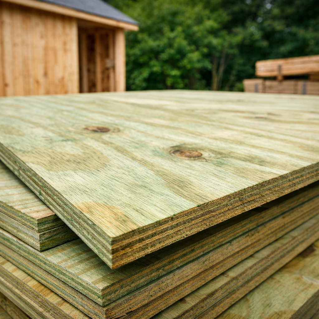 pressure treated plywood sheet used for outdoor construction projects