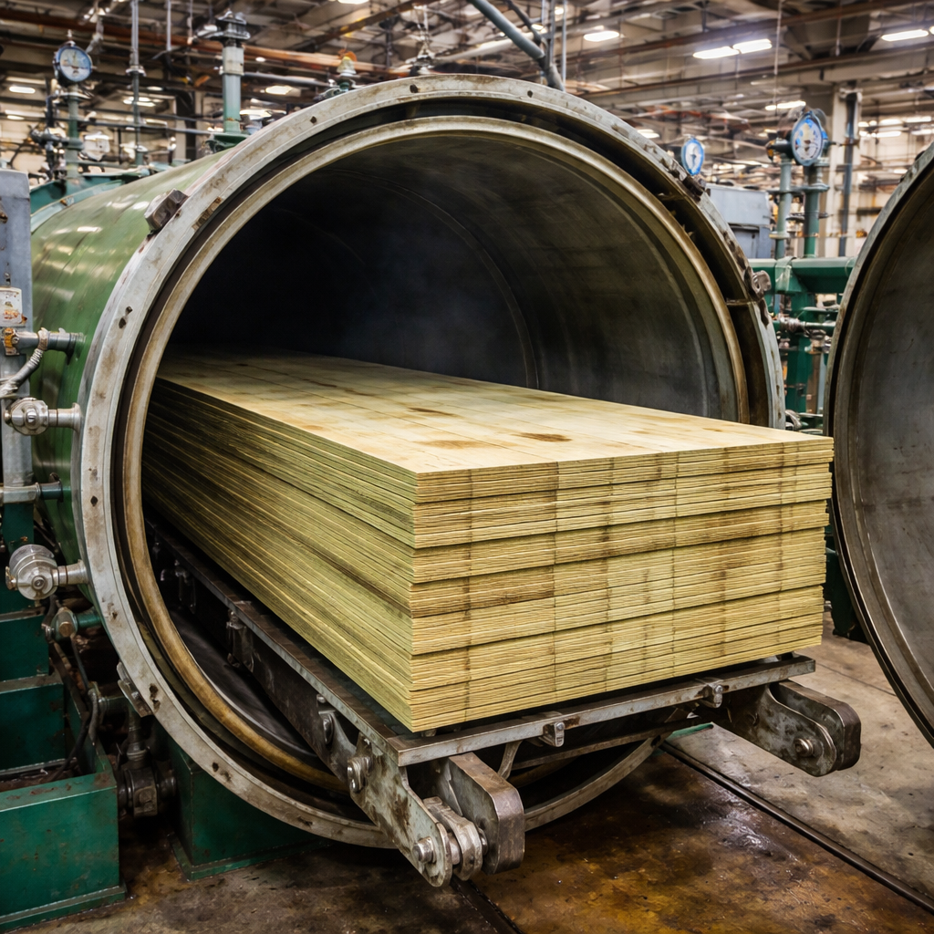 pressure treated plywood manufacturing process inside pressure chamber