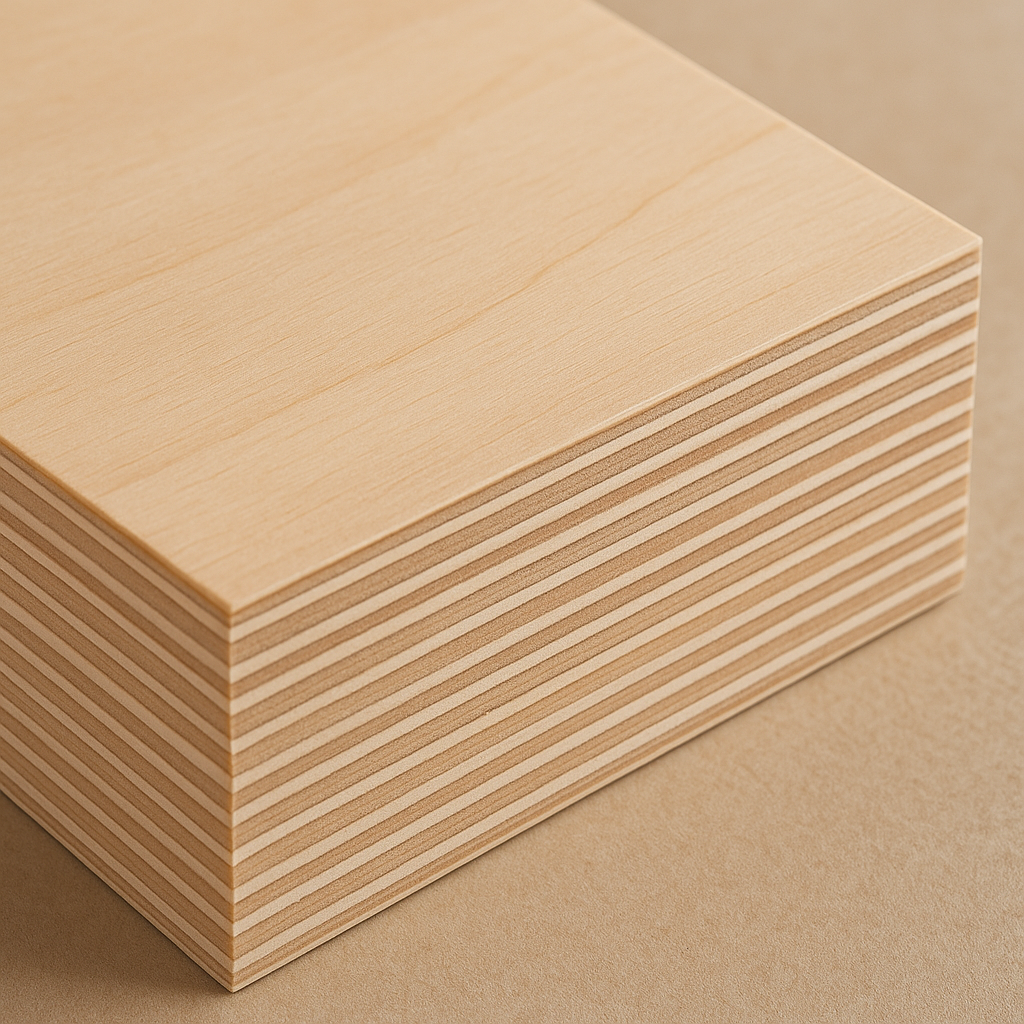 Close-up of a birch plywood panel with visible layers