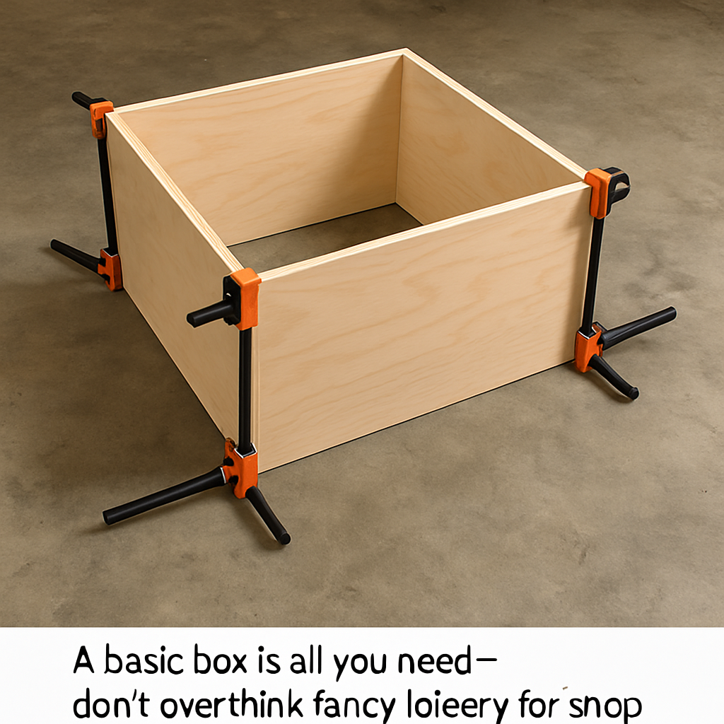 Plywood cabinet frame squared up with clamps