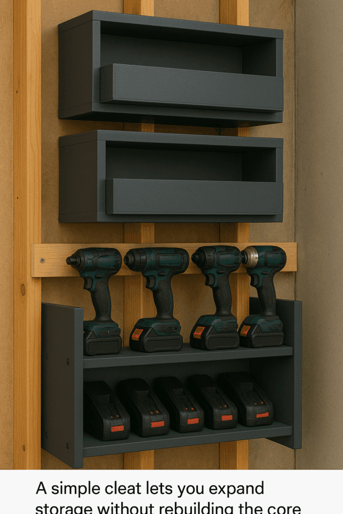 French cleat boxes stacked above main rack