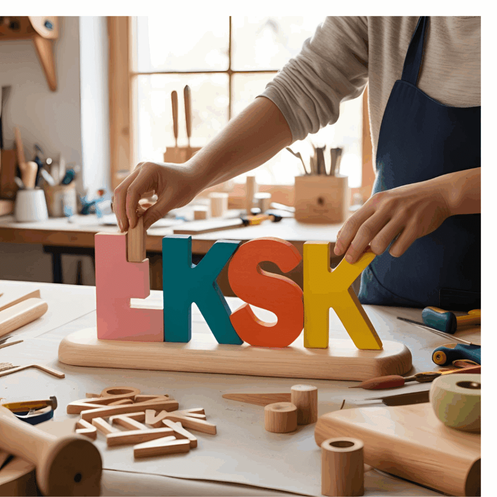 Attaching wooden letters onto a handcrafted name plate