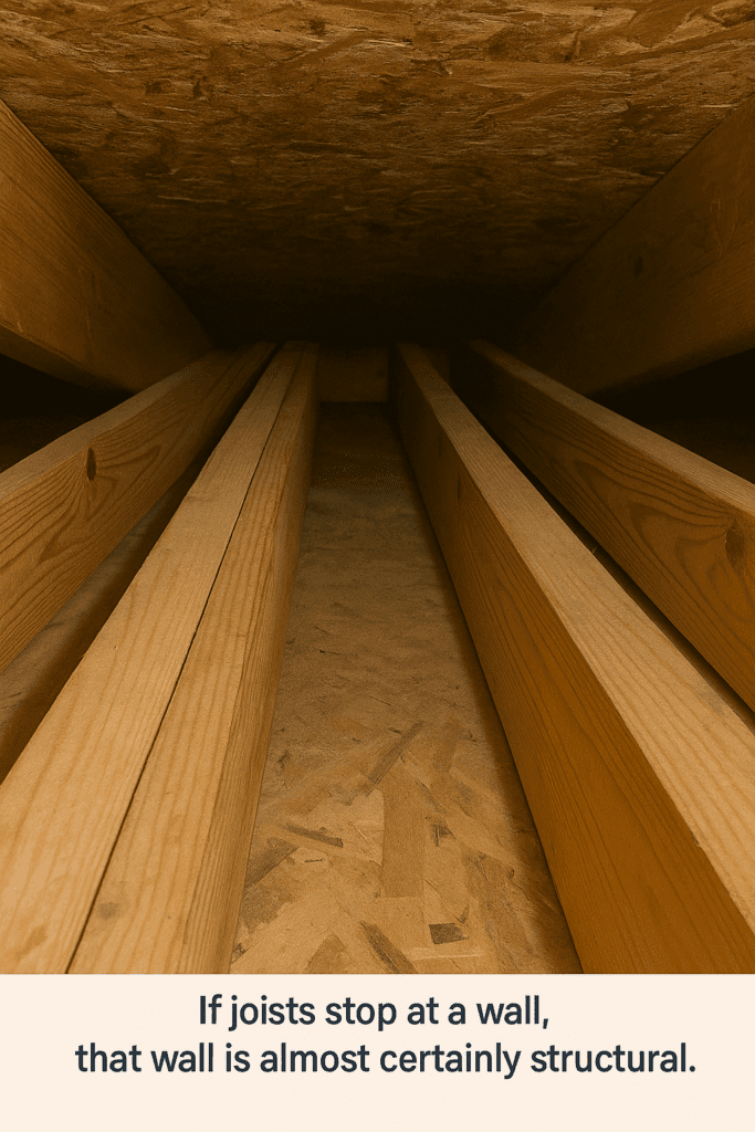 Joists landing on the wall top viewed from the attic