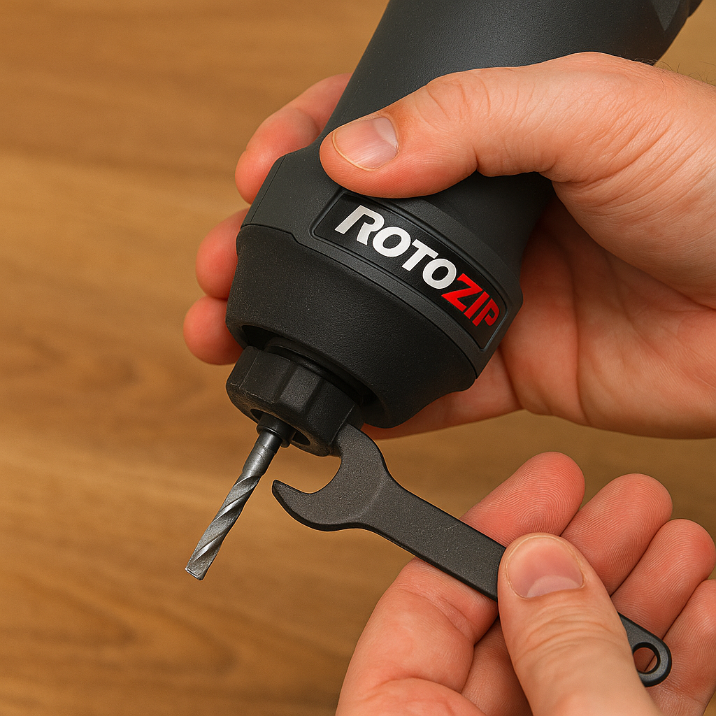 Changing a Rotozip bit using the included wrench