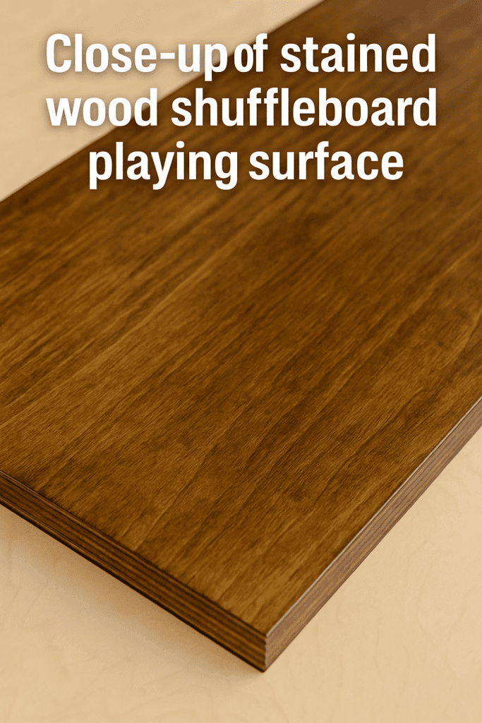 Sanded and stained plywood surface with polyurethane finish