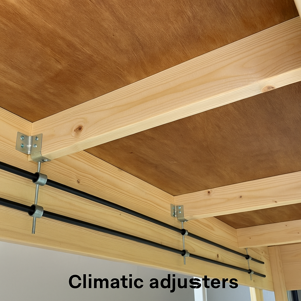 Metal rods installed under the shuffleboard table for moisture control