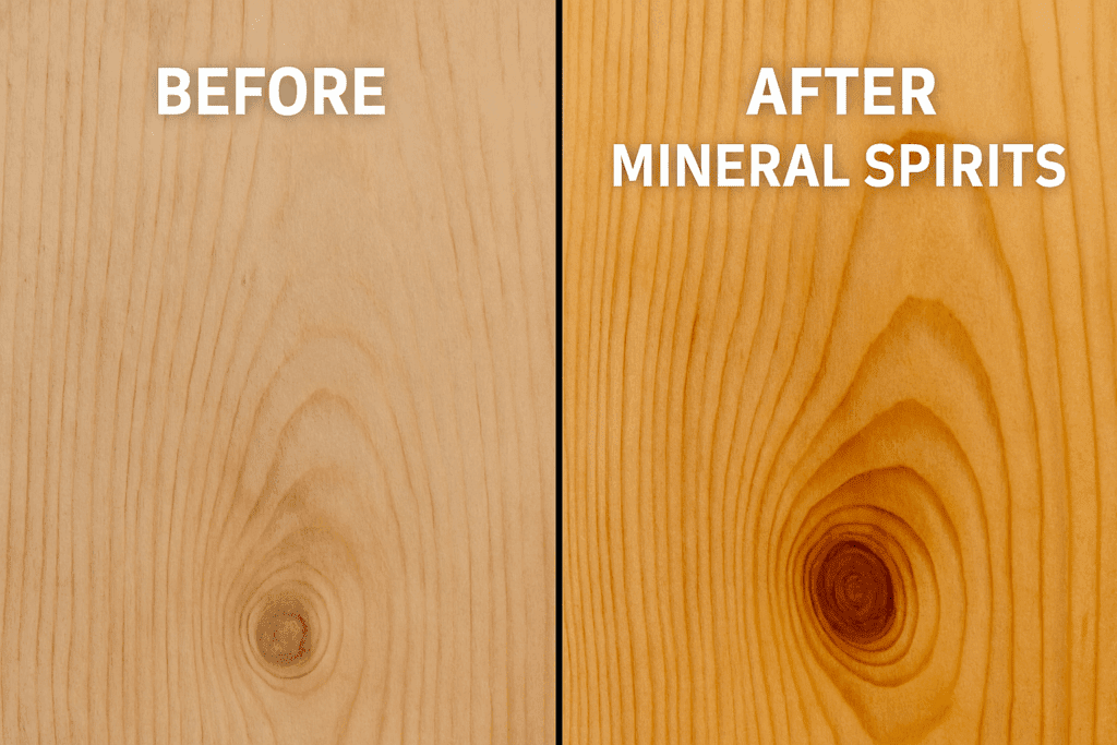 Wood grain comparison before and after mineral spirits