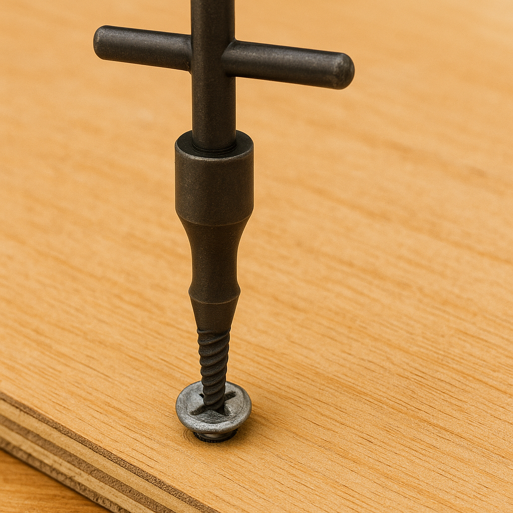 Using a screw extractor to pull stripped screw from plywood