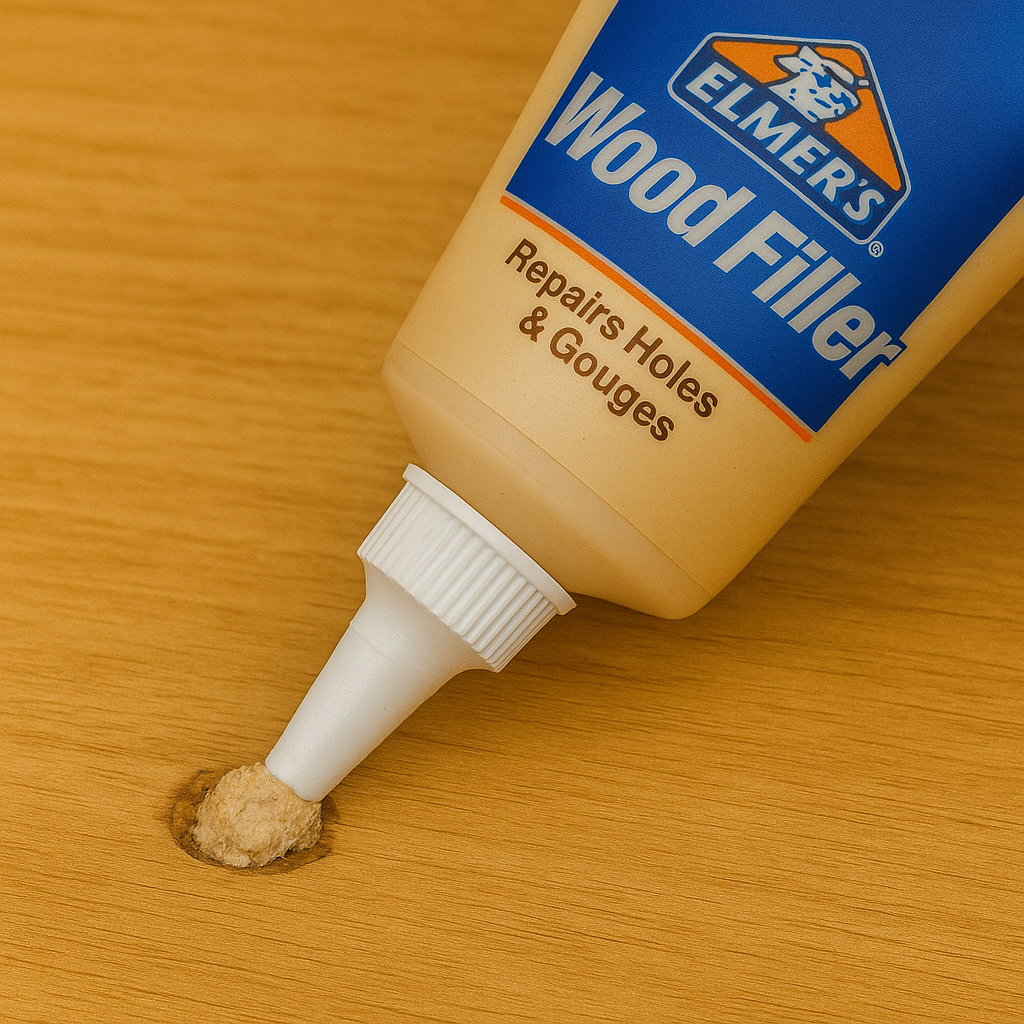 Applying wood filler to hole left by removed screw