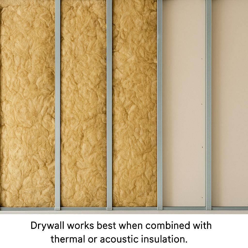 Insulation batts behind drywall framing