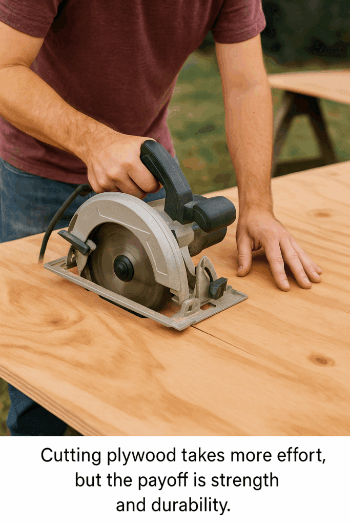 Person using a circular saw to cut plywood