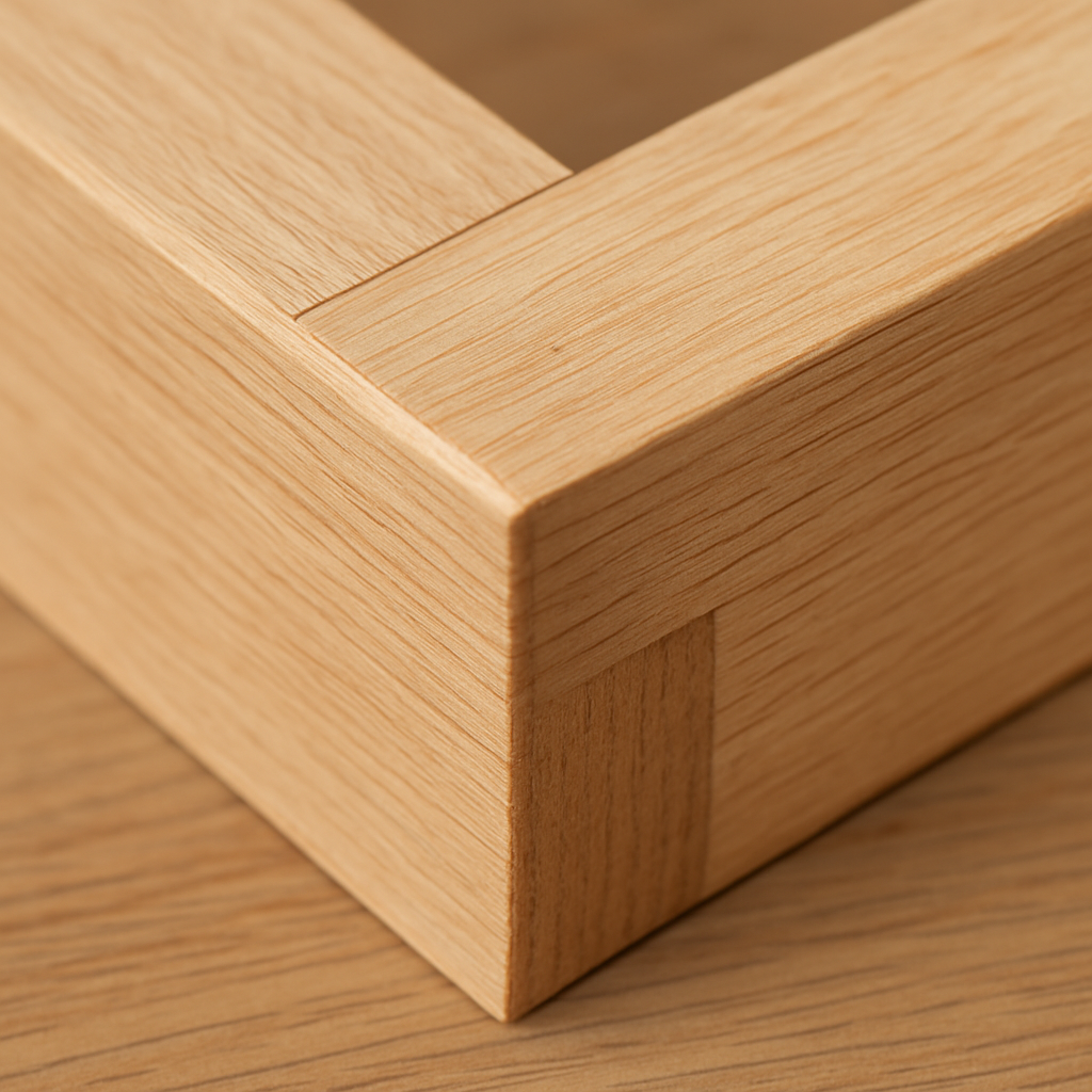 Close-up of tight wood joint glued together