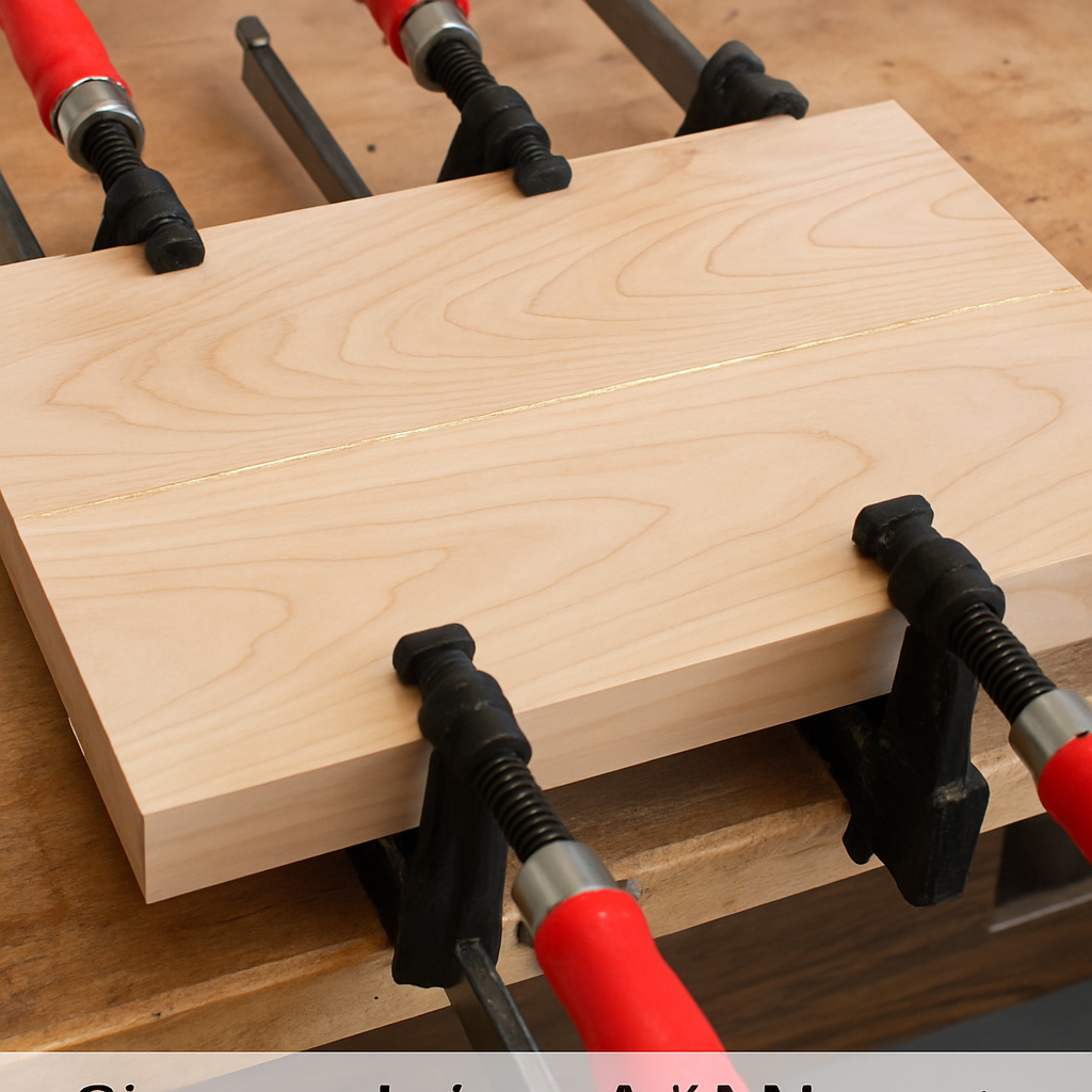 Alt Text: Clamped wooden panels left to cure overnight
Caption: Give wood glue a full 24 hours to cure for maximum strength.