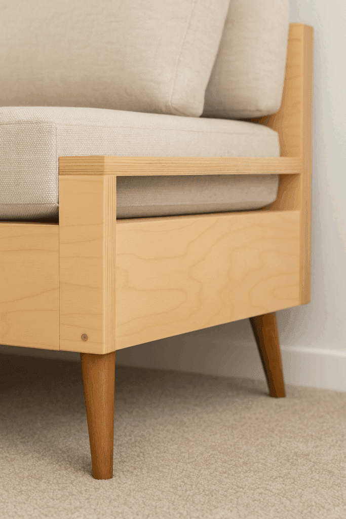 Wooden couch legs installed on the frame