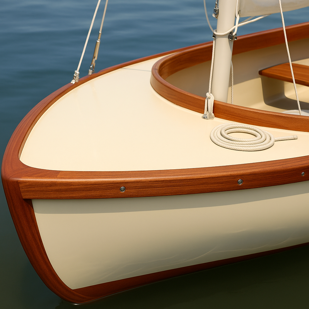 Sapele marine trim on a sailboat or dinghy