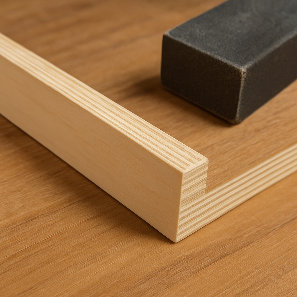 Sanded plywood edge ready for edge banding
