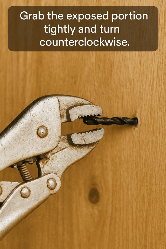 Using locking pliers to manually remove a stuck drill bit