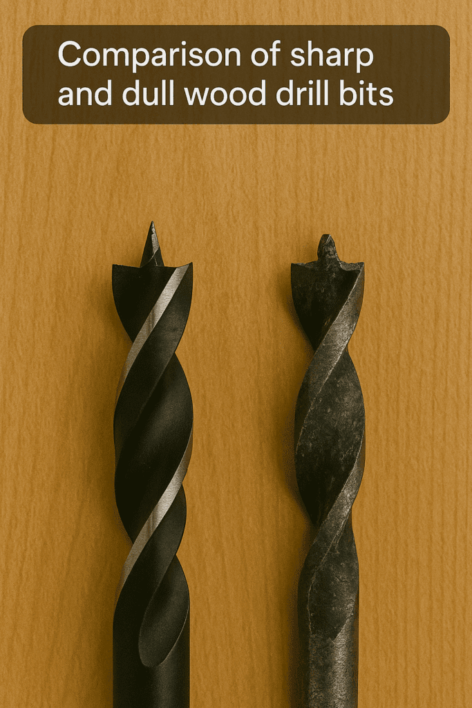 Comparison of sharp and dull wood drill bits