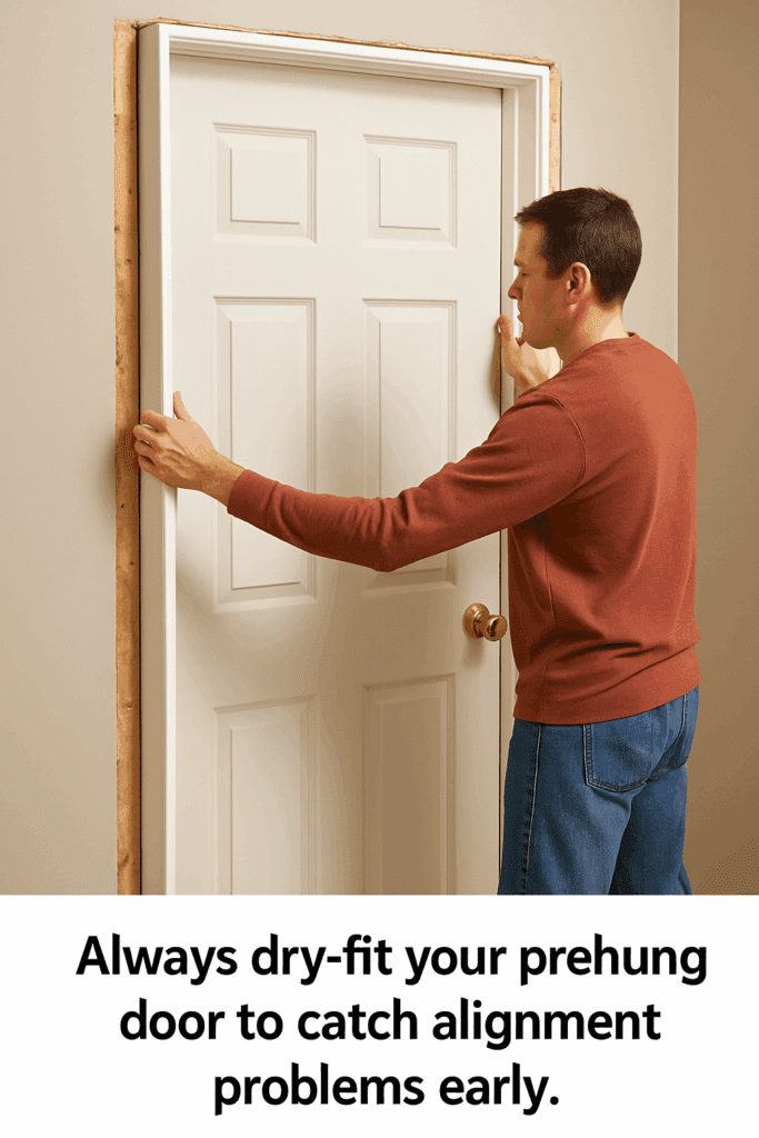 Prehung door test fit in rough opening