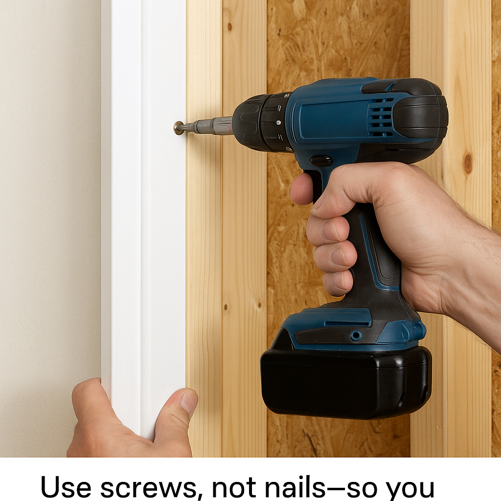 Screwing prehung door jamb into wall framing
