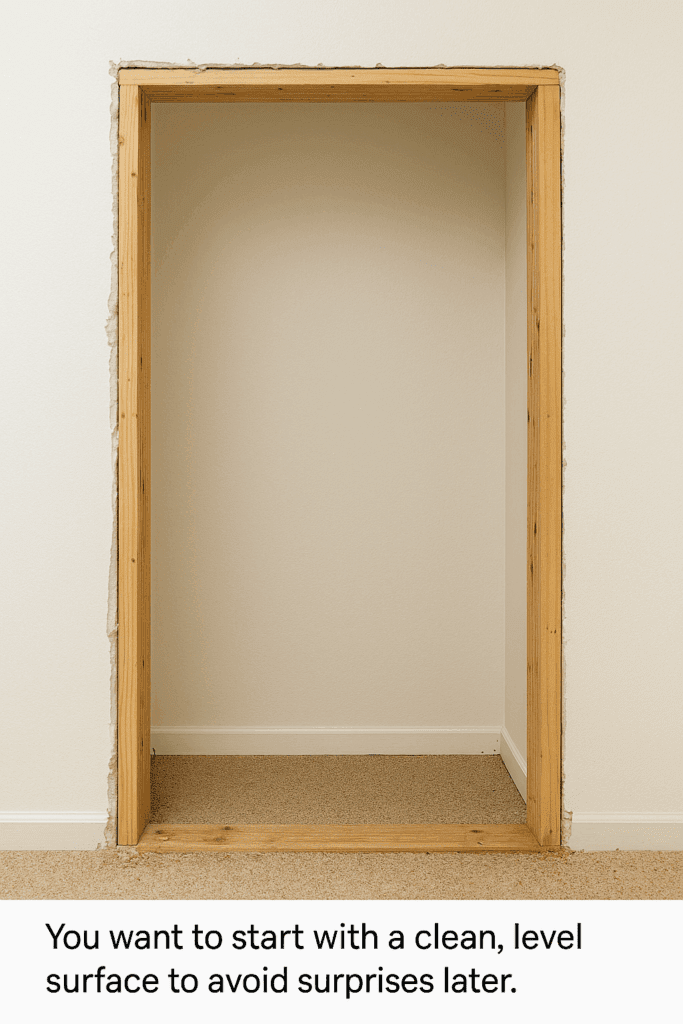 Clean rough opening after old door and trim removed