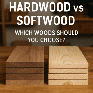 Hardwood vs Softwood: Whatâs the Difference & When to Use Each Side-by-side comparison of hardwood and softwood boards on a workshop bench, labeled clearly for visual contrast in color and grain.