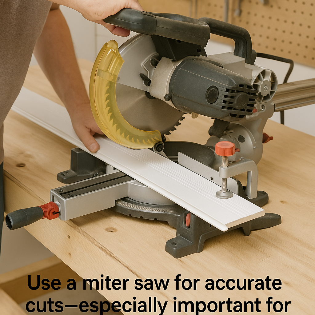 Cutting shiplap with a miter saw on a workbench