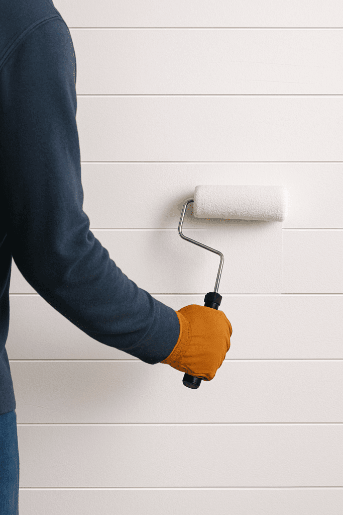 Painting finished shiplap wall with roller