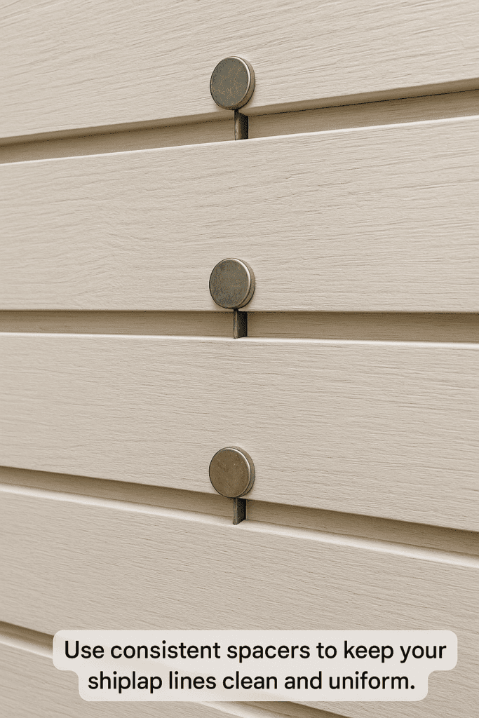 Nickel spacers placed between shiplap boards