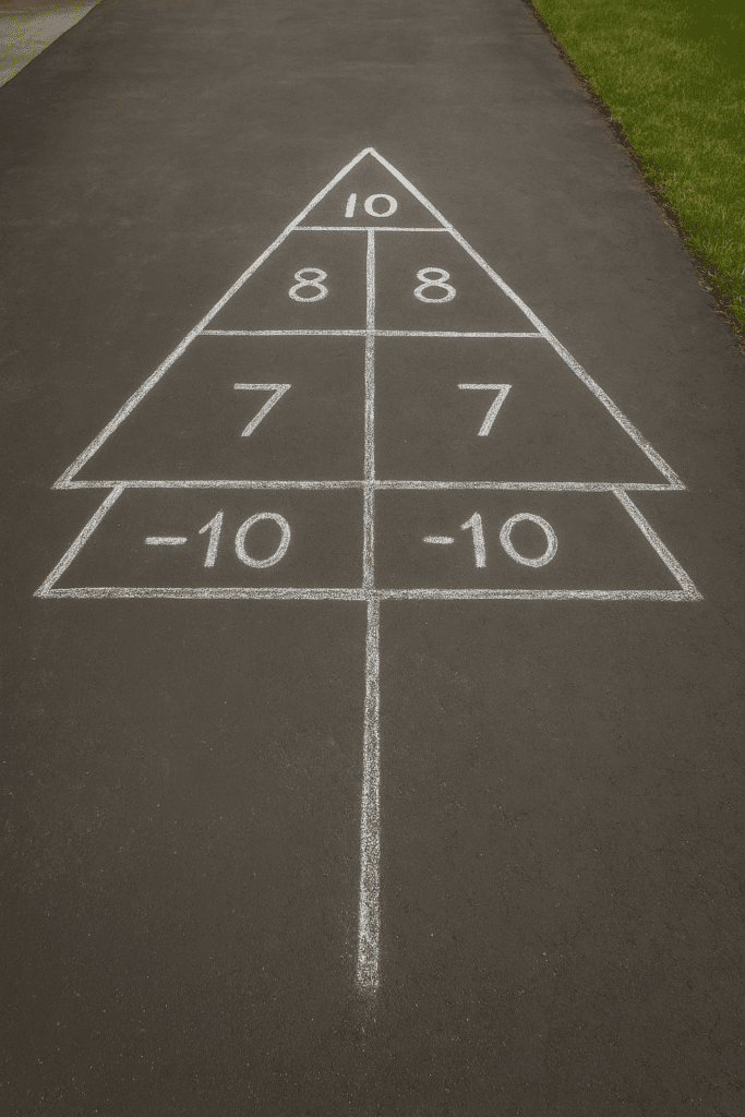 Driveway shuffleboard court drawn with chalk