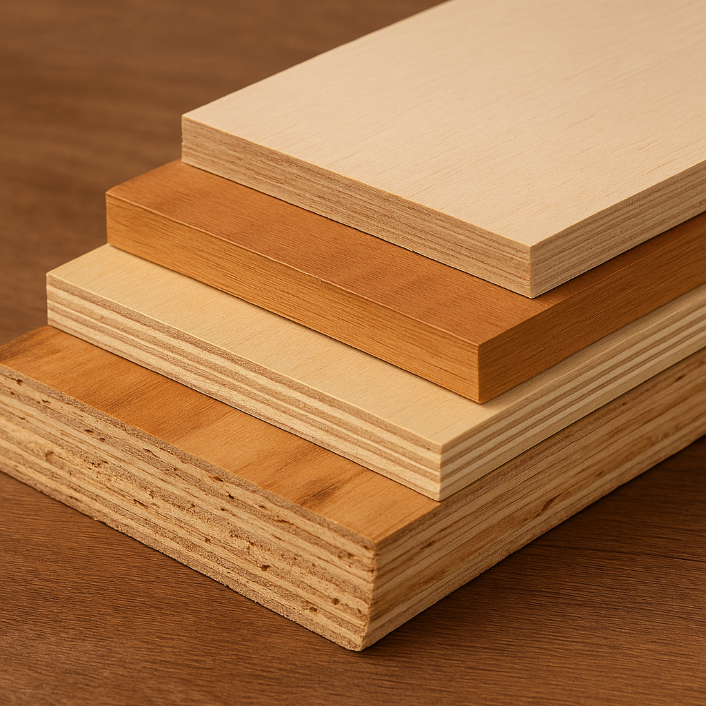 Stack of various plywood grades