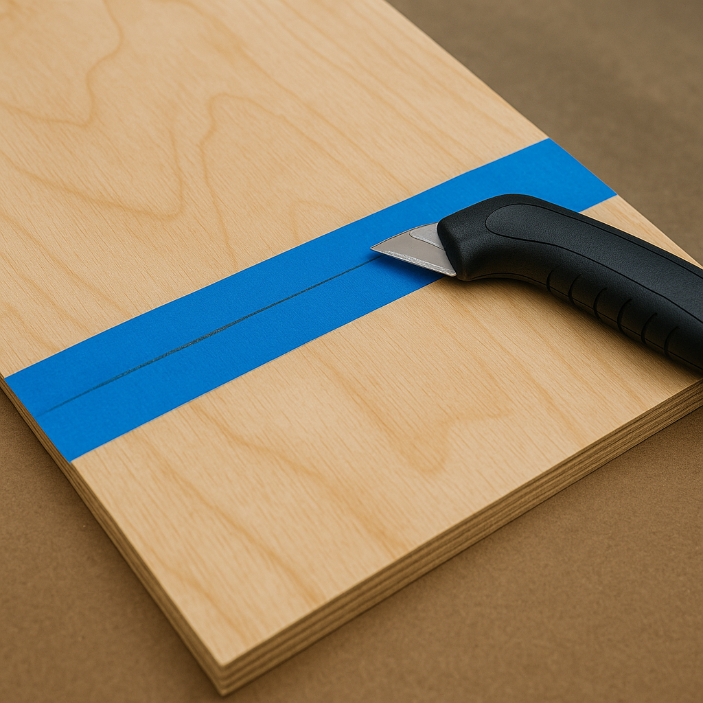 Plywood marked and taped before cutting