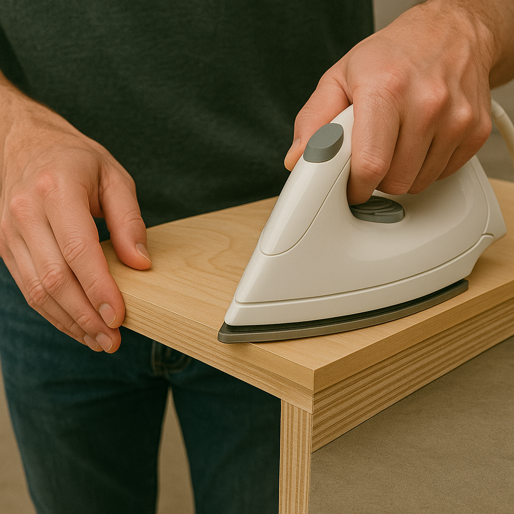 Applying iron-on edge banding to plywood edge
