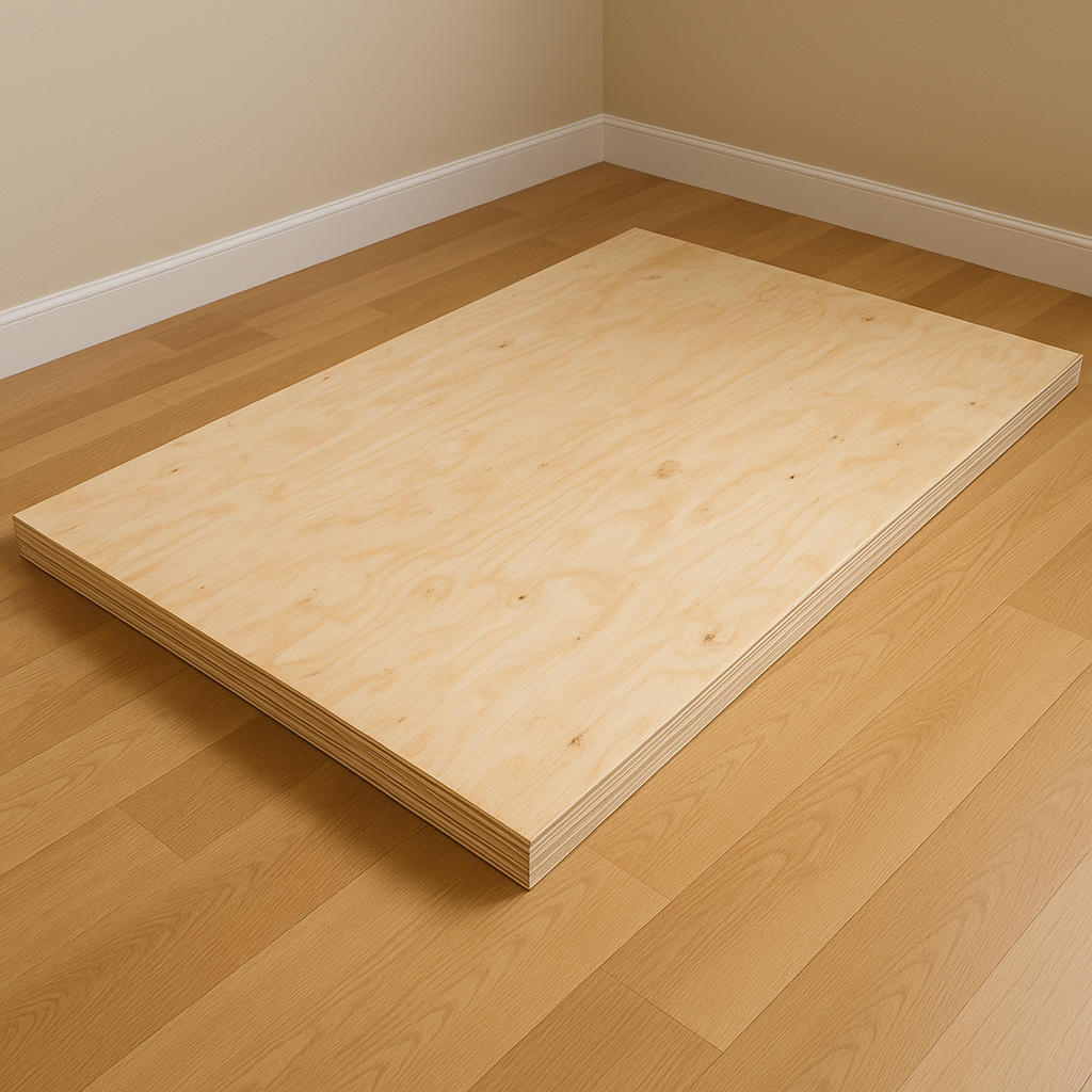 Raw plywood board cut to mattress size