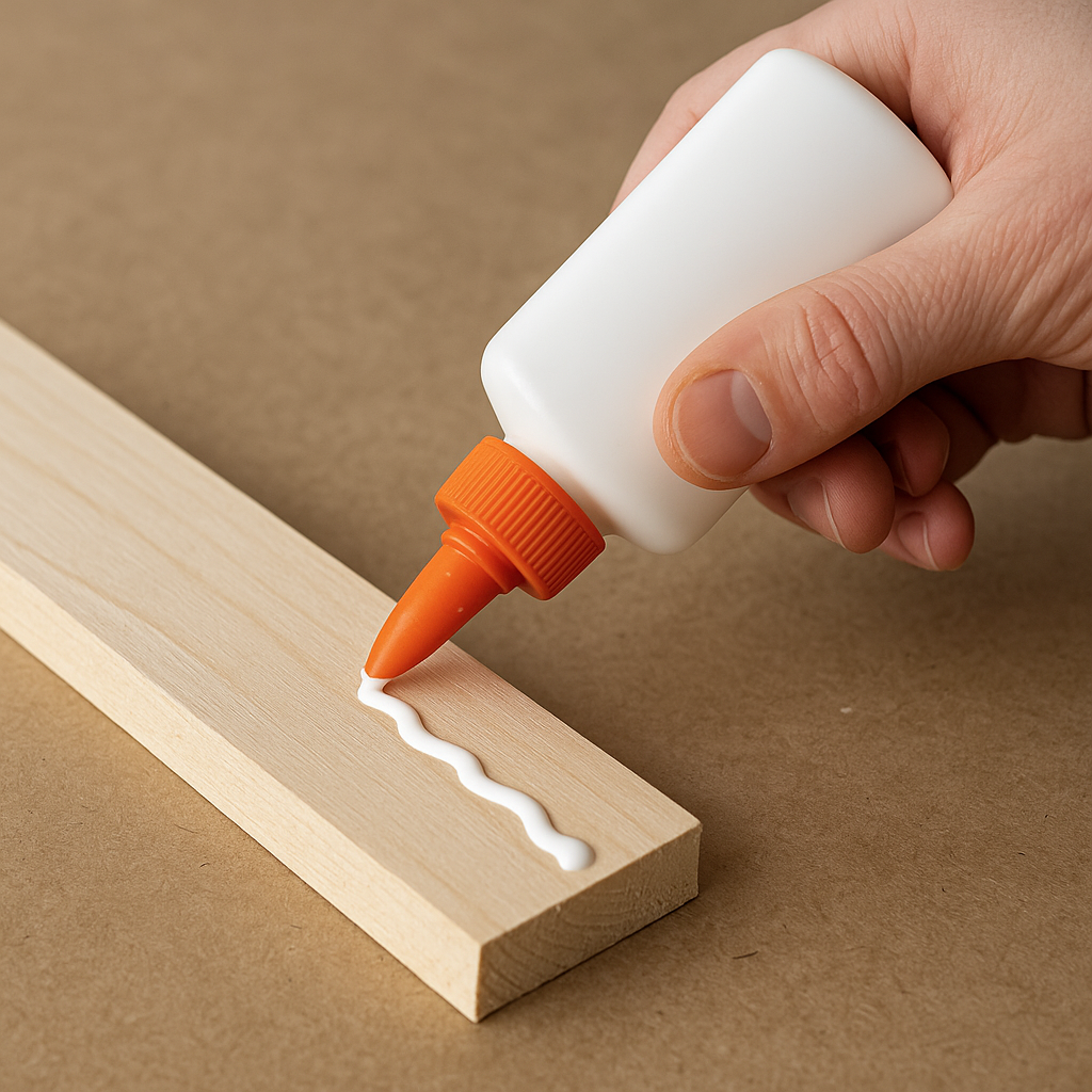 Close-up of PVA glue being applied to a wooden joint