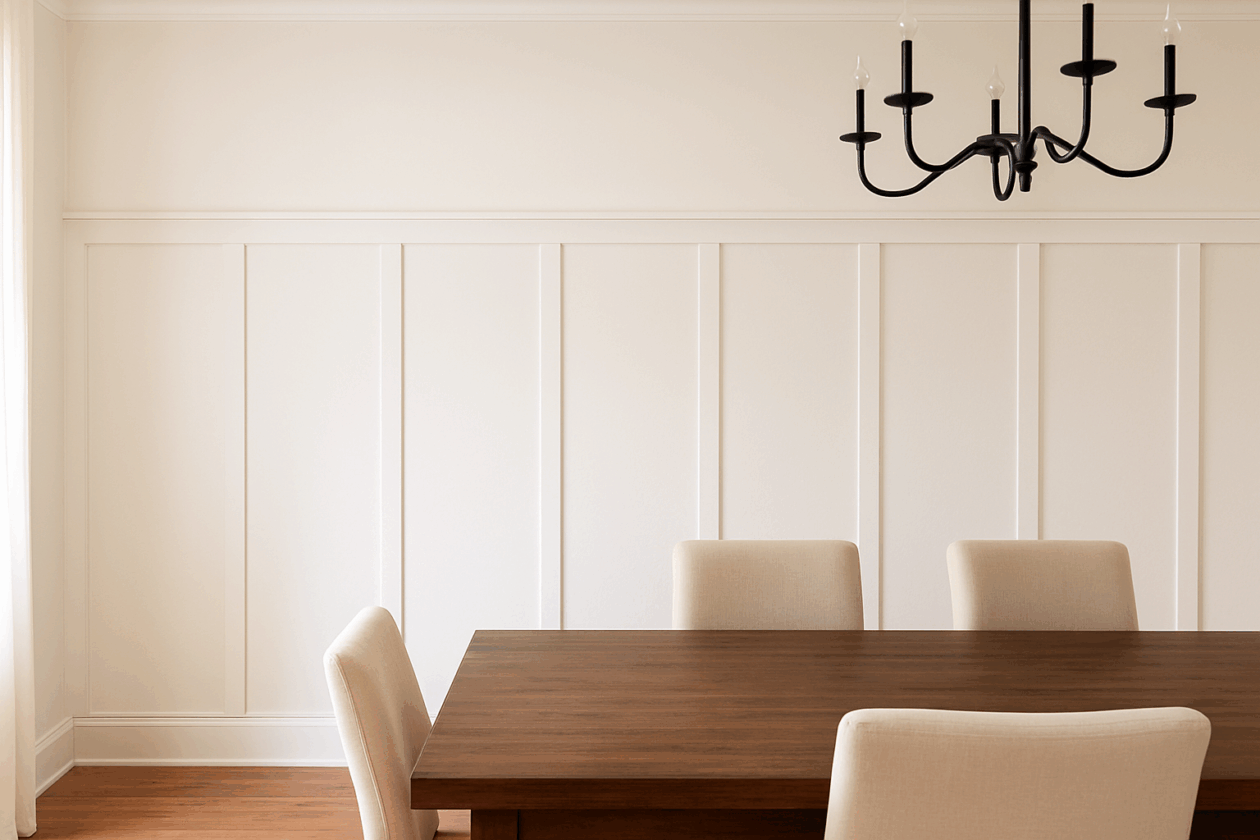 DIY board and batten accent wall in dining room