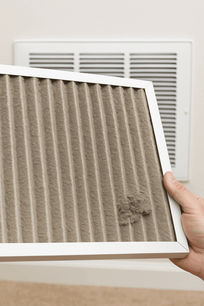 AC evaporator coil covered in ice due to a dirty air filter and restricted airflow