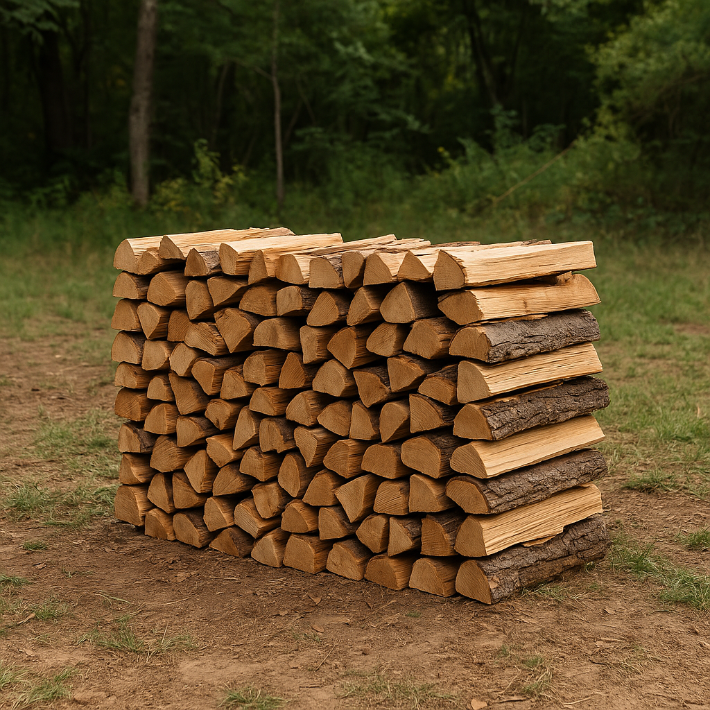 Proper 4-foot firewood stack on uneven ground for stability