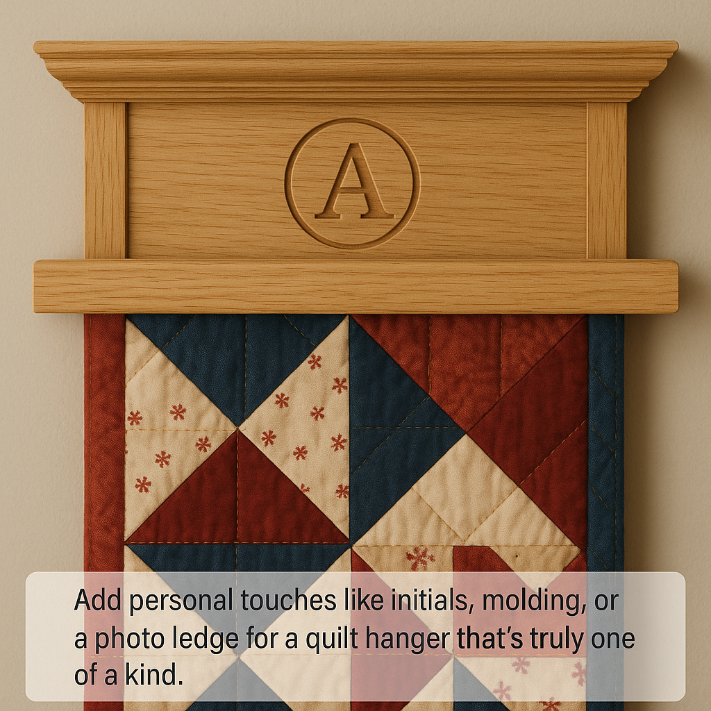 hanger with monogram detail and shelf built into top.