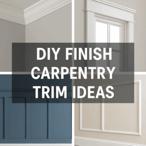 DIY finish carpentry trim ideas featuring crown molding, board and batten walls, and custom window seat projects.