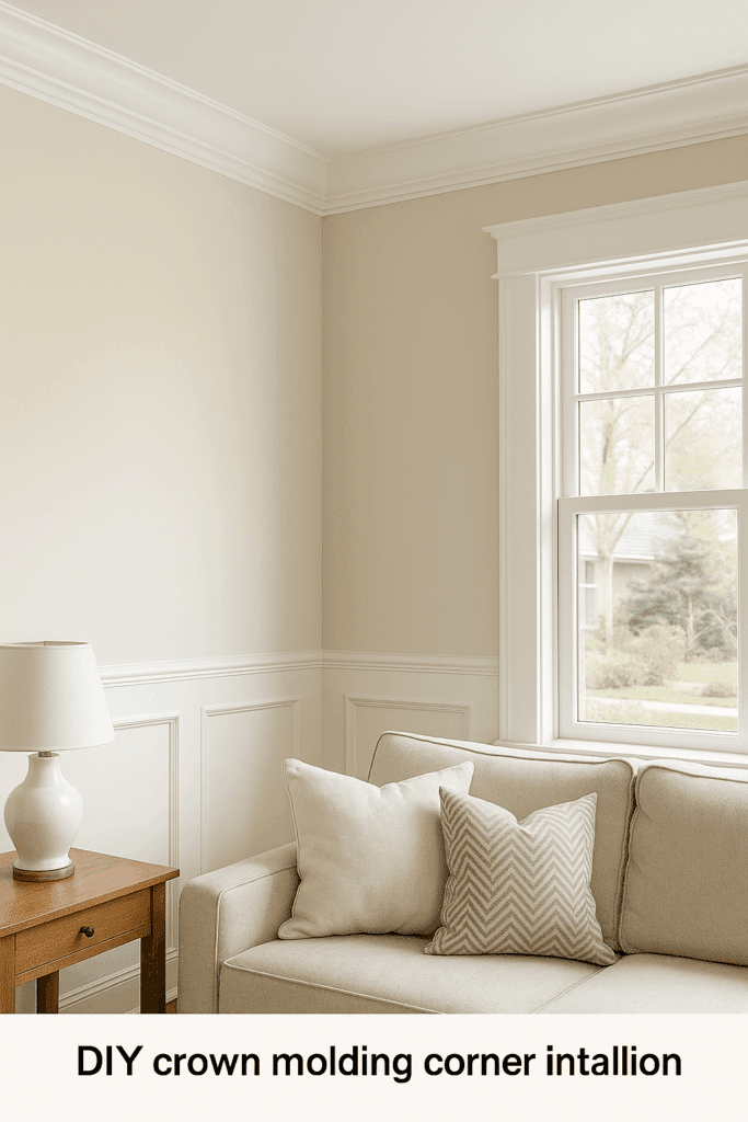 White craftsman-style window trim with clean finish carpentry details on a light gray wall.