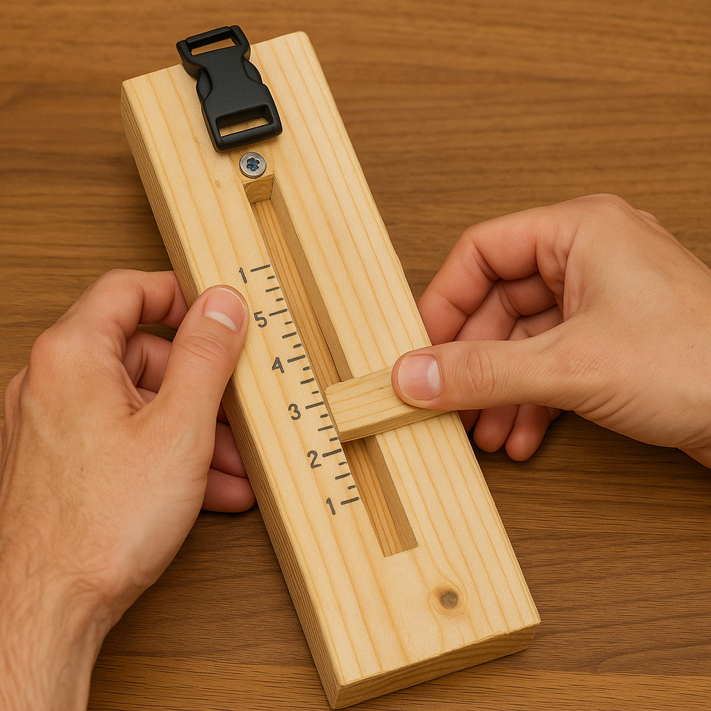 DIYer adjusting jig length using the sliding track before starting bracelet.